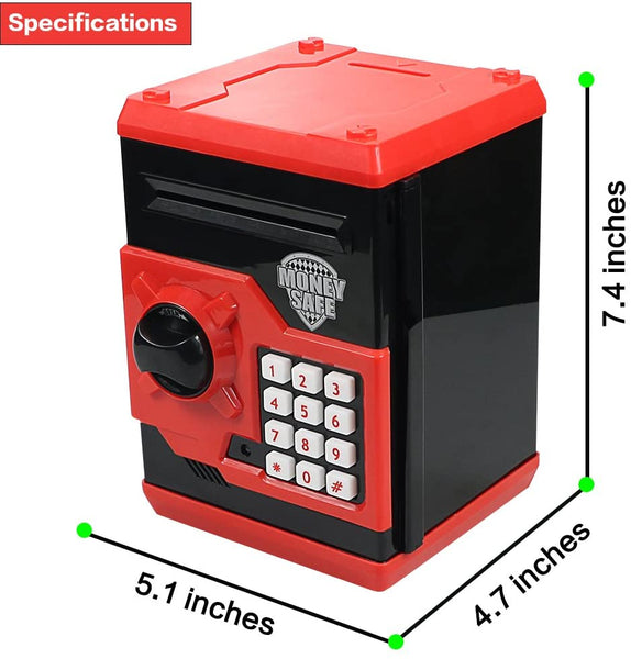 Great Gift Toy for Kids Code Electronic Piggy Banks Mini ATM Electronic Coin Bank Box for Children Password Lock Case (Black/Red)