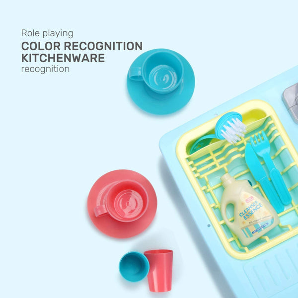 Color Changing Kitchen Sink Toys, Children Heat Sensitive Electric Dishwasher Playing Toy with Running Water, Automatic Water Cycle System