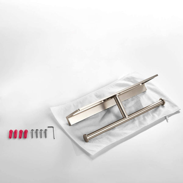 Double Roll Toilet Paper Holder with Shelf Solid Brass and Superior Hotel Style Tissue Dispenser Spared Storage Nickel Finish