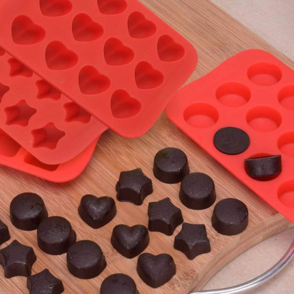 COLIBROX Silicone Baking Mold, Chocolate Molds&Candy Molds Set, Tray 4-in-1 Silicone Molds Set for Cupcakes,Muffins,Soap and Brownies-Red