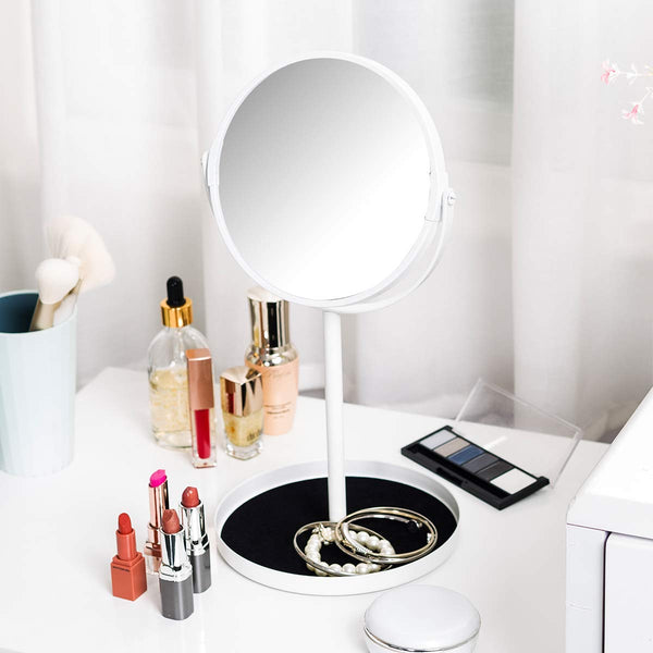 Ettori Makeup Mirror Dual Sided Vanity Mirror, 1X and 5X Magnification, 360 Swivel Round Mirror, No Light, White
