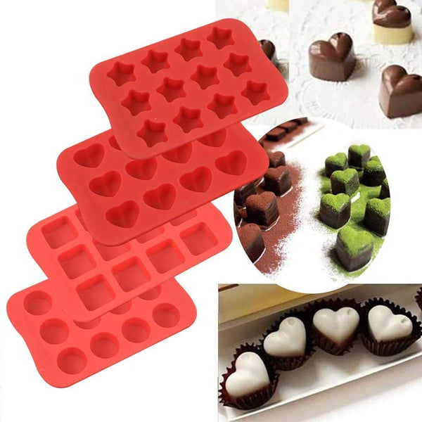 COLIBROX Silicone Baking Mold, Chocolate Molds&Candy Molds Set, Tray 4-in-1 Silicone Molds Set for Cupcakes,Muffins,Soap and Brownies-Red