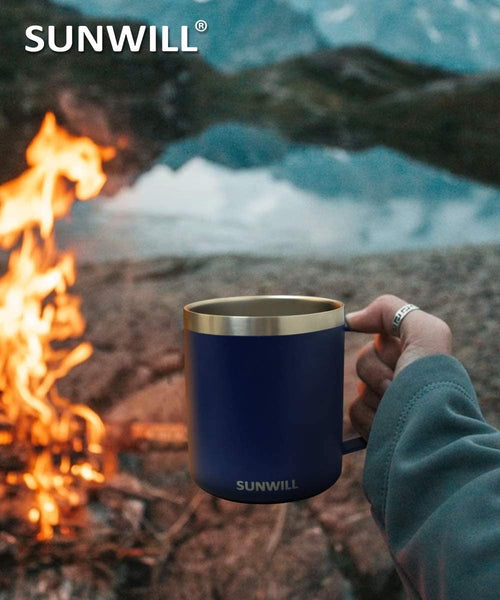 SUNWILL 14 oz Coffee Mug, Vacuum Insulated Camping Mug with Lid, Double Wall Stainless Steel Travel Tumbler Cup, Coffee Thermos Outdoor, Powder Coated Navy Blue