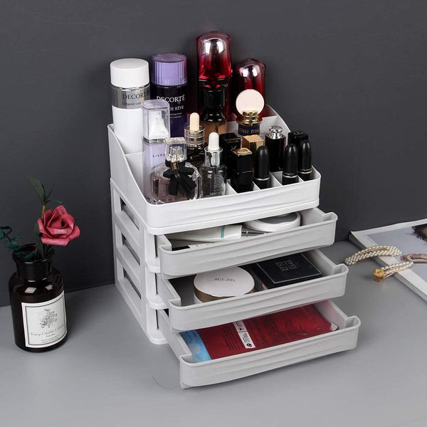ELUCHANG Cosmetic Makeup Organizer Plastic Storage Box with Drawer Lipsticks Holder Desktop Sundry Storage Case