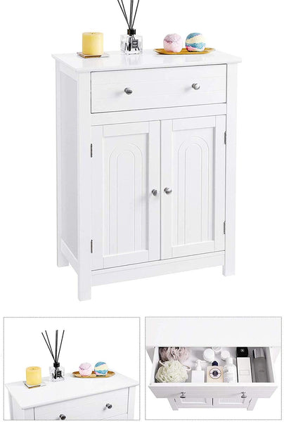 VASAGLE Free Standing Bathroom Drawer and Adjustable Shelf, Kitchen Cupboard, Wooden Entryway Storage Cabinet, 23.6 x 11.8 x 31.5 Inches, White UBBC61WT