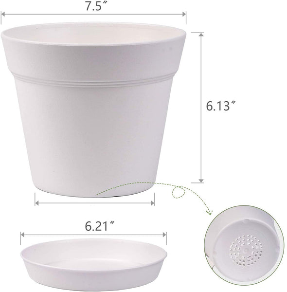 Pots for Plants, 8 Pcs 7.5 inch Plastic Planters with Multiple Drainage Holes and Tray - Plant Pots for All Home Garden Flowers Succulents, Cream White
