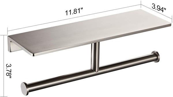 Double Roll Toilet Paper Holder with Shelf Solid Brass and Superior Hotel Style Tissue Dispenser Spared Storage Nickel Finish