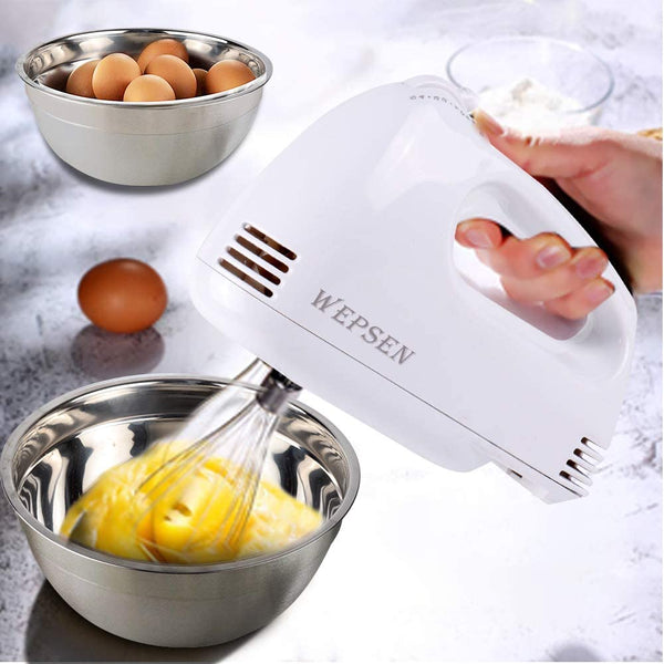 Electric Hand Mixer Mixing Bowls Set, Upgrade 5-Speeds Mixers with 6 Nesting Stainless Steel Mixing Bowl, Measuring Cups and Spoons Whisk Blender