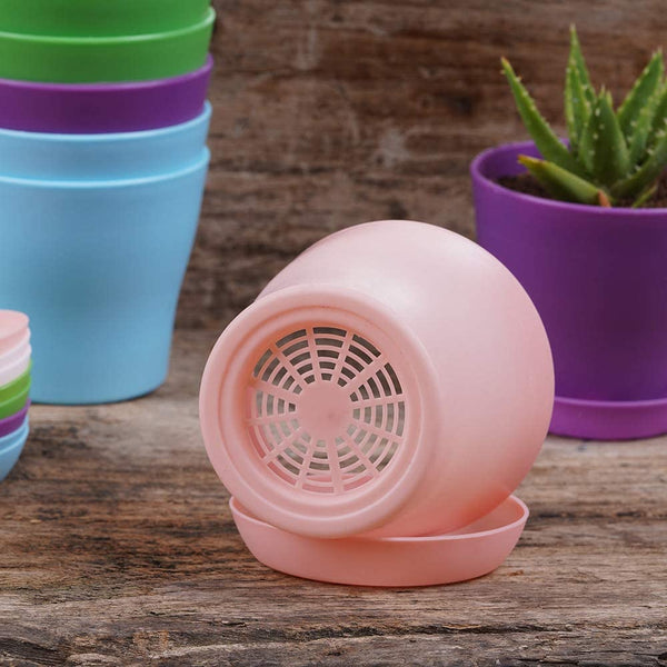 10 Pcs Plastic Planters Indoor Flower Plant Pots, Mini Flower Seedlings Nursery Pot/Flower Pot with Pallet, Modern Decorative Gardening Containers