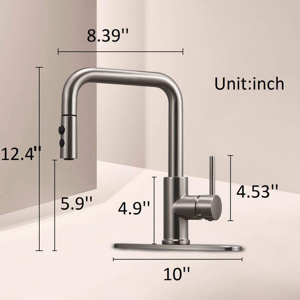 Kitchen Faucet with Pull Down Magnetic Docking Sprayer Brushed Nickel,Stainless Steel Kitchen Sink Faucet with Pull Out Sprayer Single Handle with Deck Plate
