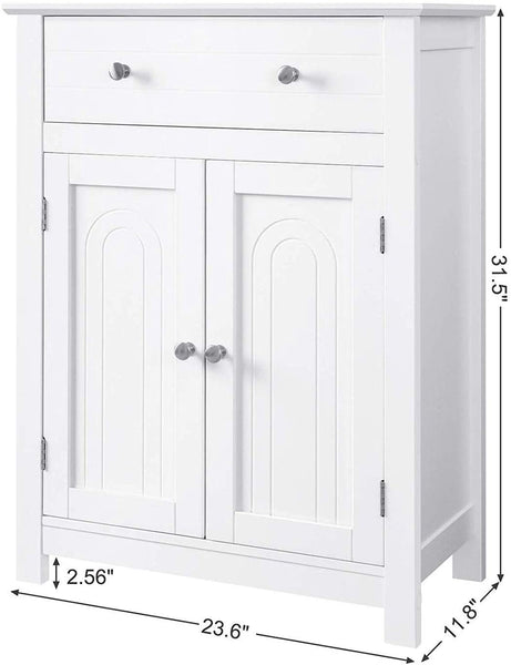 VASAGLE Free Standing Bathroom Drawer and Adjustable Shelf, Kitchen Cupboard, Wooden Entryway Storage Cabinet, 23.6 x 11.8 x 31.5 Inches, White UBBC61WT