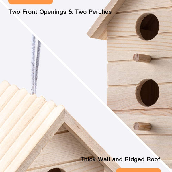 XUOHEAD Solid Wood Aviary, Weatherproof Cedar Bird House Outdoor Decor with 2 Openings, 2 Perches for Outside Bluebird, Finch, Wren, Chickadee, Wild Birds