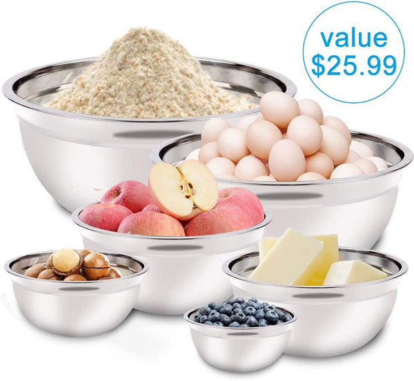 Electric Hand Mixer Mixing Bowls Set, Upgrade 5-Speeds Mixers with 6 Nesting Stainless Steel Mixing Bowl, Measuring Cups and Spoons Whisk Blender