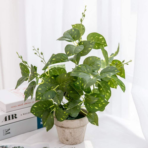 18 inch Artificial Potted Plants Indoor Office Desk Taro Leaf Faux Plant Realistic Small Fake Farmhouse Plants for Home Kitchen Bathroom Bedroom Decor