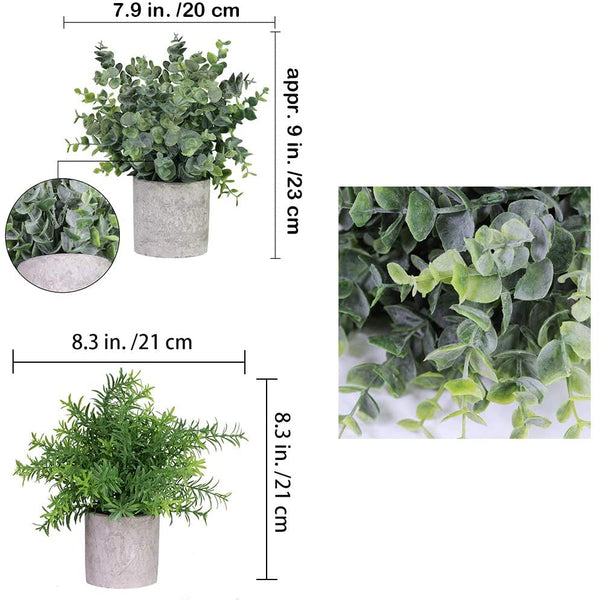 2 Pack Artificial Potted Plants Faux Eucalyptus & Rosemary Greenery in Pots Small Houseplants 8.3"-9" Tall for Indoor Greenery Tabletop