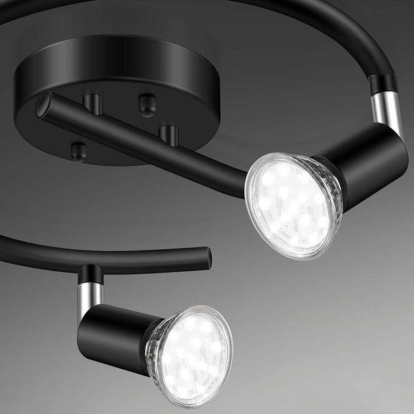 Unicozin 3-Light Spiral LED Track Lighting Kit, Black 3 Way Ceiling Spot Lighting, Included 3 x GU10 LED Bulbs (4W, Daylight White 5000K, 400LM, Non-Dimmable), Rotatable Light Head Track Light
