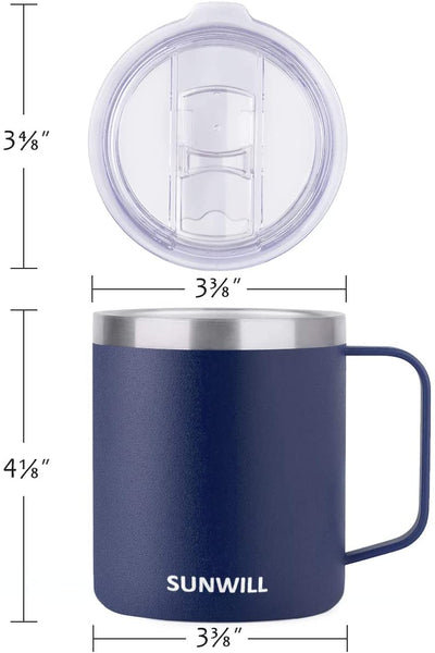 SUNWILL 14 oz Coffee Mug, Vacuum Insulated Camping Mug with Lid, Double Wall Stainless Steel Travel Tumbler Cup, Coffee Thermos Outdoor, Powder Coated Navy Blue