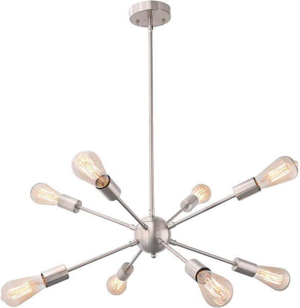 Sputnik Chandelier 8 Lights Ceiling Lamp Nickel Modern Ceiling Light Fixture Industrial Vintage Pendant Lighting for Dining Room Kitchen Living Room Bedroom Foyer