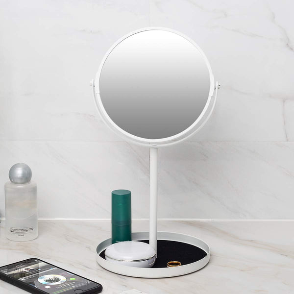 Ettori Makeup Mirror Dual Sided Vanity Mirror, 1X and 5X Magnification, 360 Swivel Round Mirror, No Light, White