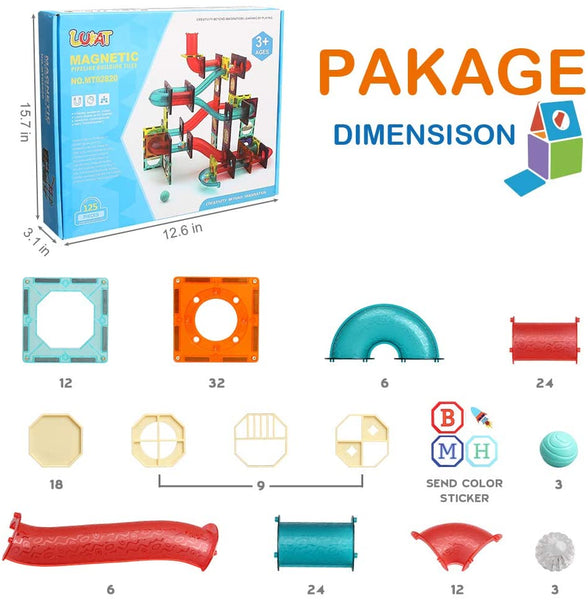 Magnetic Tiles,125 Piece Pipe Magnetic Blocks for Toddlers, 3D Clear Magnets Toys, Children Magnetic Tiles Building Set for Kids Boys Girls Age 3 + Year Old