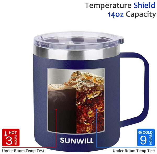 SUNWILL 14 oz Coffee Mug, Vacuum Insulated Camping Mug with Lid, Double Wall Stainless Steel Travel Tumbler Cup, Coffee Thermos Outdoor, Powder Coated Navy Blue