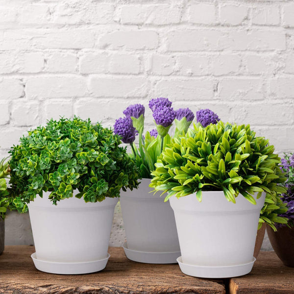 Pots for Plants, 8 Pcs 7.5 inch Plastic Planters with Multiple Drainage Holes and Tray - Plant Pots for All Home Garden Flowers Succulents, Cream White