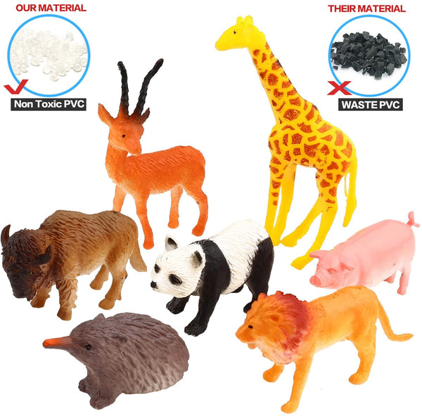 80 Piece Mini Safari Jungle Animals and Farm Animal Toys Set, Realistic Wild Vinyl Plastic Animal Learning Toys for Boys Girls Kids