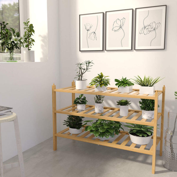 BAMFOX 3-Tier Shoe Rack,Bamboo Stackable Shoe shelf Storage Organizer For Entryway, Hallway, and Closet