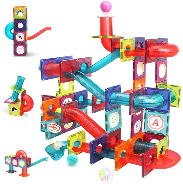 Magnetic Tiles,125 Piece Pipe Magnetic Blocks for Toddlers, 3D Clear Magnets Toys, Children Magnetic Tiles Building Set for Kids Boys Girls Age 3 + Year Old