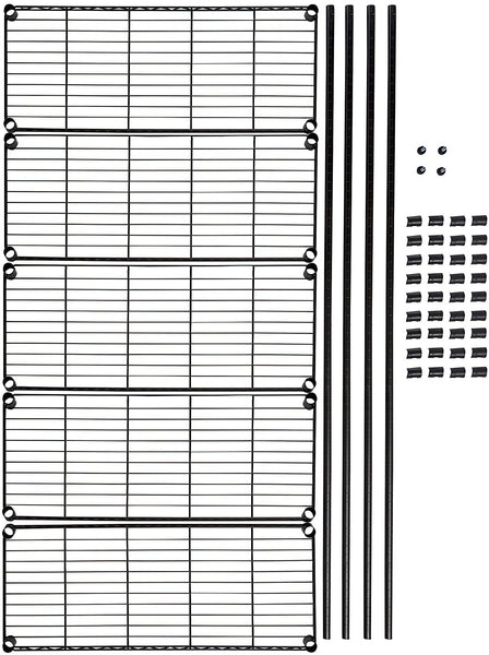 5-Shelf Adjustable, Heavy Duty Storage Shelving Unit (350 lbs loading capacity per shelf), Steel Organizer Wire Rack, Black,(36L x 14W x 72H)