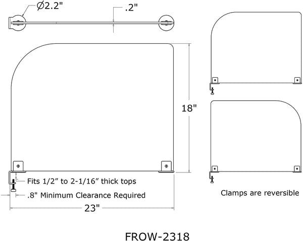 VaRoom Studio Wing Desktop and Countertop Sneeze Guard Privacy Panel – Frosted Acrylic Removable Clamp-on Desk Divider –23” W x 18”H Partition