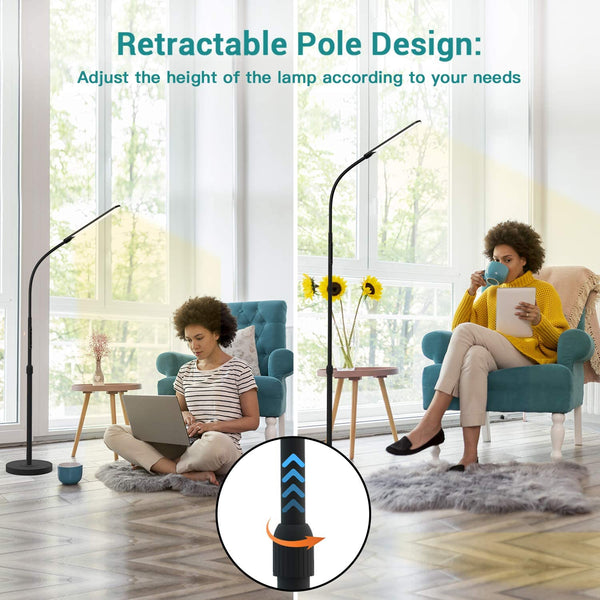 NXONE Led Floor Lamp,Modern Reading Adjustable Standing Height 4 Colors and Stepless Brightness Work Lamp for Living Room Bedroom Reading，Black