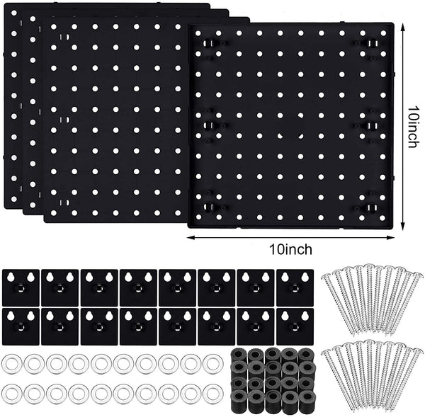 4 Pieces Pegboard Wall Mount Display Pegboard Wall Panel Kits Pegboard Organizer Accessories, 2 Installation Methods, No Damage to The Wall for Garage Kitchen Bathroom Office