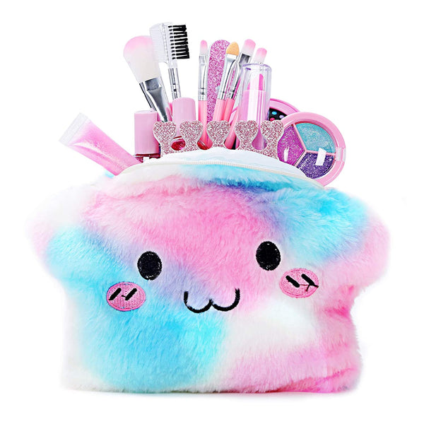 Kids Makeup Kit for Girl - Real Washable Makeup Kit for Little Girls over 8 Year Old Girls Children Makeup Set with Cute Princess Cosmetic Purse