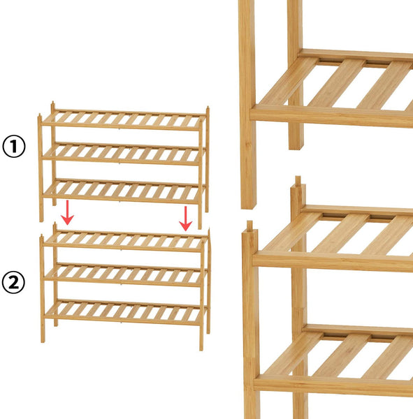 BAMFOX 3-Tier Shoe Rack,Bamboo Stackable Shoe shelf Storage Organizer For Entryway, Hallway, and Closet