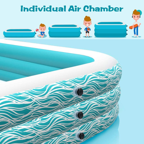Family Inflatable Swimming Pool, 118" X 72" X 22" Full-Sized Inflatable Lounge Pool for Kids, Adult, Outdoor, Garden, Backyard Summer Water Party