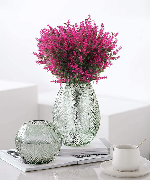 RECUTMS 8 Bundles Artificial Flowers Fake Outdoor Plants Faux UV Resistant Lavender Flower Plastic Shrubs Indoor Outside Hanging Decorations (Fuchsia)