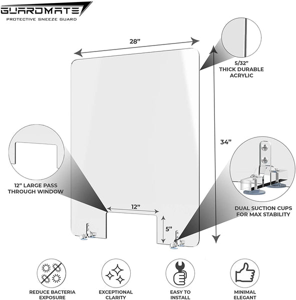 GuardMate Plexiglass L-Shape Sneeze Guard for Desk Acrylic Divider Portable Plastic Barrier Plexiglass Shield For Desk Cashier Checkout Counter (1, 28X34)