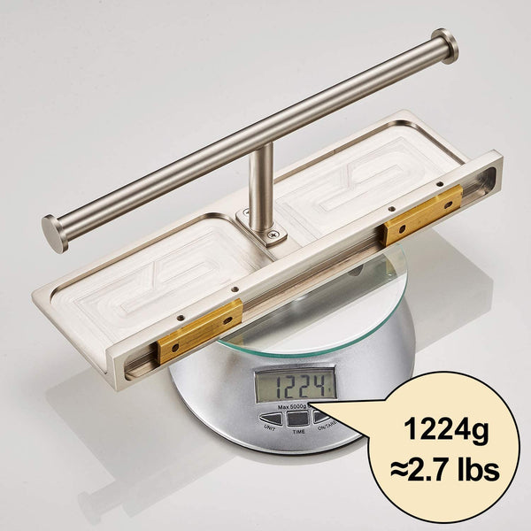 Double Roll Toilet Paper Holder with Shelf Solid Brass and Superior Hotel Style Tissue Dispenser Spared Storage Nickel Finish