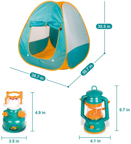 FUN LITTLE TOYS Kids Play Tent, Pop Up Tent with Kids Camping Gear Set, Outdoor Toys Camping Tools Set for Kids, 18 Pieces