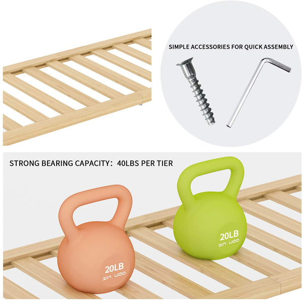 BAMFOX 3-Tier Shoe Rack,Bamboo Stackable Shoe shelf Storage Organizer For Entryway, Hallway, and Closet