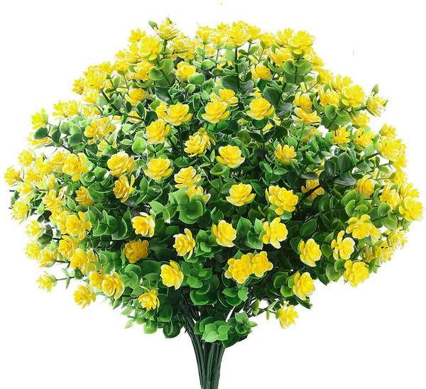 6 Bundles Artificial Flowers Outdoor Fake Flowers for Decoration UV Resistant No Fade Faux Plastic Plants Garden Porch Window Box Décor (Yellow)