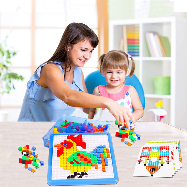 Pegture Set with 505 Larger Pieces + 12 Design Cards. Mosaic Puzzle Toy Set, Creative Skills Development, Educational Learning Toys for Kid.