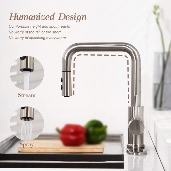 Kitchen Faucet with Pull Down Magnetic Docking Sprayer Brushed Nickel,Stainless Steel Kitchen Sink Faucet with Pull Out Sprayer Single Handle with Deck Plate