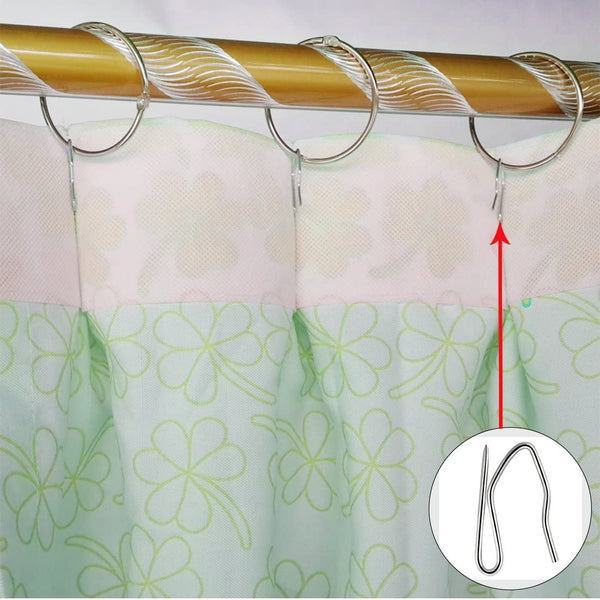 58 Pcs Metal Curtain Hooks, Nydotd Silver Rustproof Stainless Steel Plated Nickel Hooks Heavy-Duty Offset Pin-On Drapery Hooks for Window Curtain, Door Curtain and Shower Curtain(1.2" x 1")