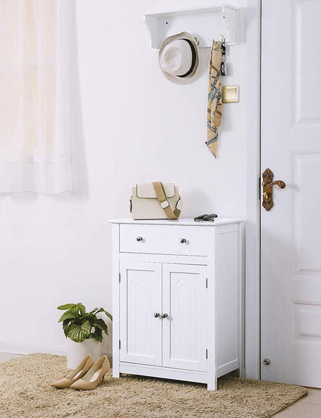 VASAGLE Free Standing Bathroom Drawer and Adjustable Shelf, Kitchen Cupboard, Wooden Entryway Storage Cabinet, 23.6 x 11.8 x 31.5 Inches, White UBBC61WT