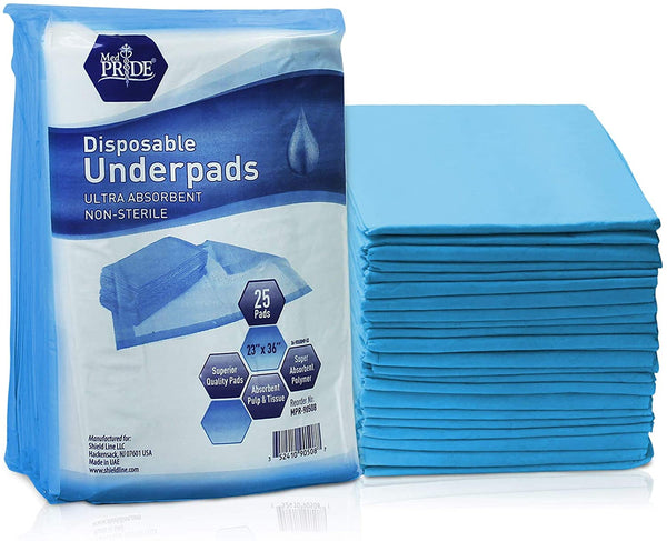 Medpride Disposable Underpads 23”x36” | Super Absorbent Incontinence Pads for Kids, Adults, Elderly, & Pets | Perfect for Bedding Protection & Puppy Training | Prevents Leakage & Accidents | 25 Count