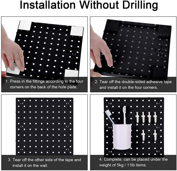 4 Pieces Pegboard Wall Mount Display Pegboard Wall Panel Kits Pegboard Organizer Accessories, 2 Installation Methods, No Damage to The Wall for Garage Kitchen Bathroom Office