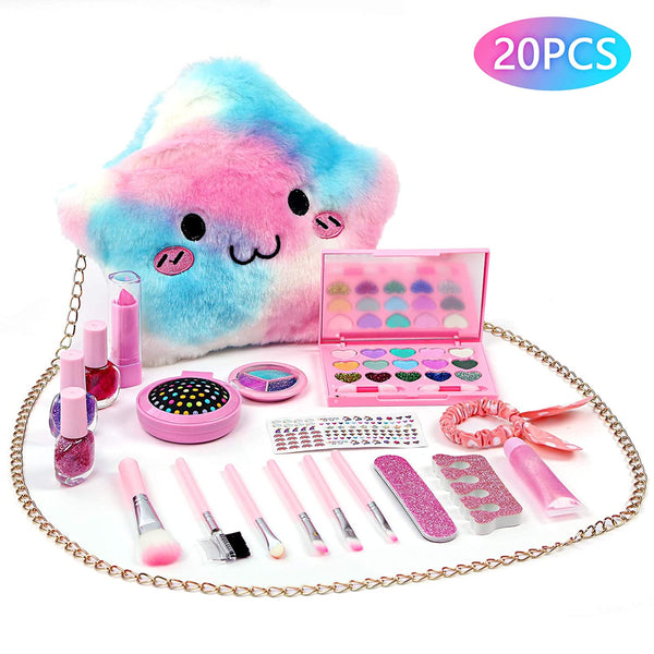 Kids Makeup Kit for Girl - Real Washable Makeup Kit for Little Girls over 8 Year Old Girls Children Makeup Set with Cute Princess Cosmetic Purse