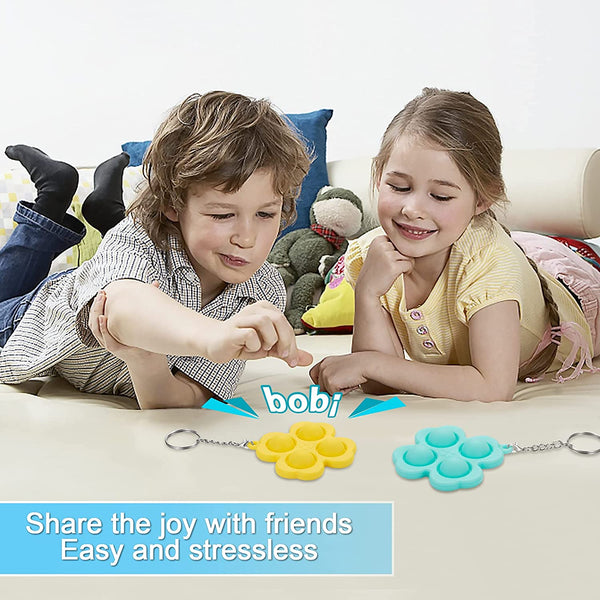 Push Pop Bubble Fidget Sensory Toys, Stress Anxiety Relief Fidgets Toy Set for ADHD Autism，Keychain Silicone Toy for Children Adults (Lucky Clover, Yellow)